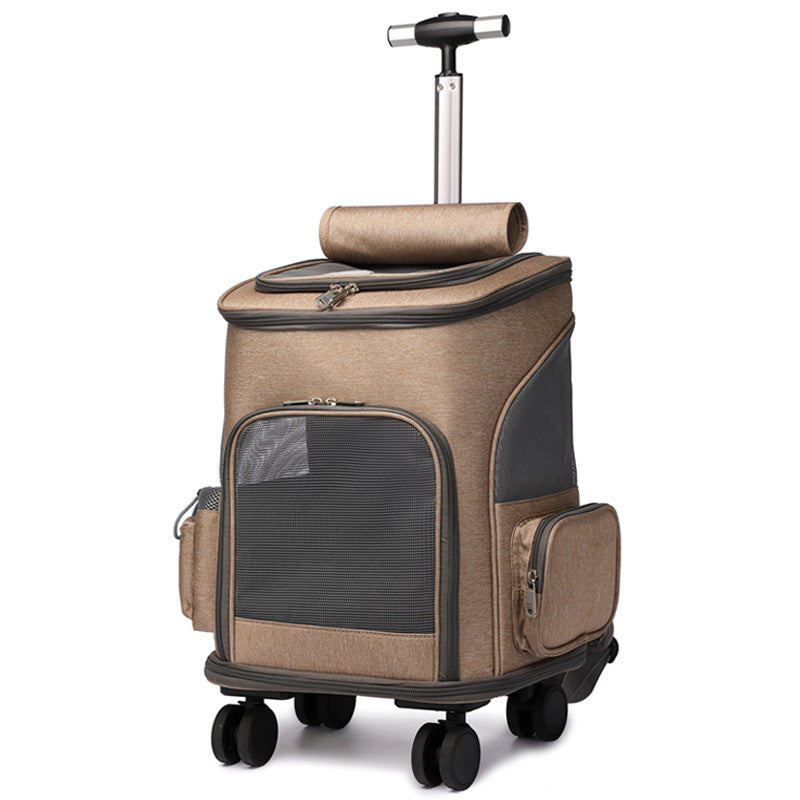 Portable Folding Trolley Pet Backpack Traveling Cat Backpack With Universal Wheel Trolley Pet Bag - Pawsentialshub