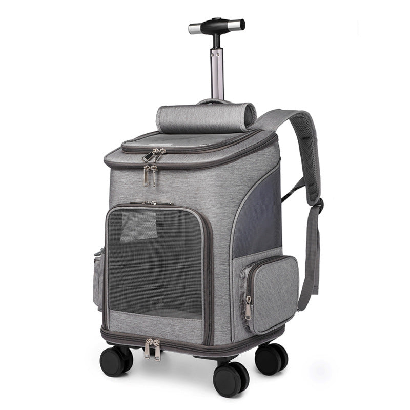 Portable Folding Trolley Pet Backpack Traveling Cat Backpack With Universal Wheel Trolley Pet Bag - Pawsentialshub