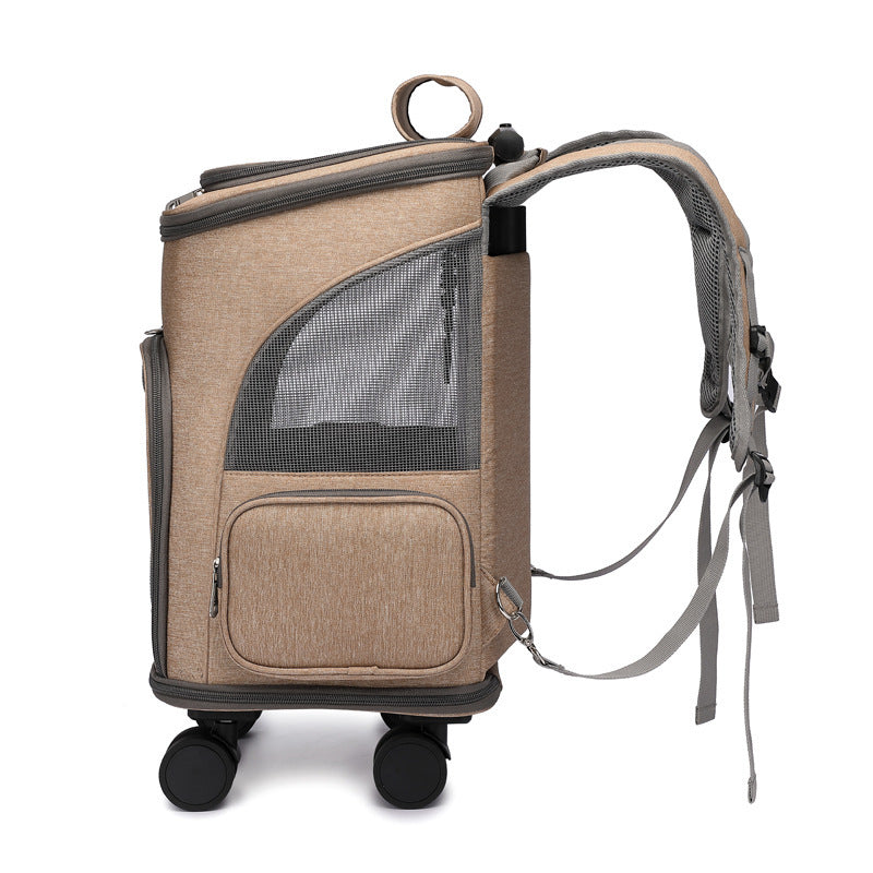 Portable Folding Trolley Pet Backpack Traveling Cat Backpack With Universal Wheel Trolley Pet Bag - Pawsentialshub