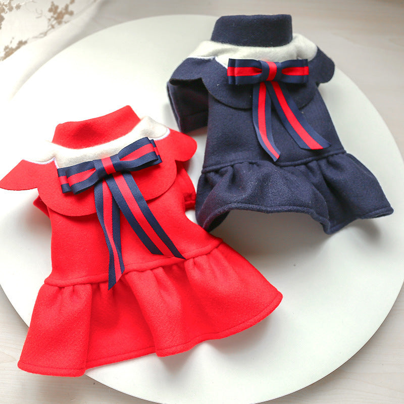 Pet Dog Cat Autumn And Winter Woolen Cloth Student British Style Cat And Aat Costume Pawsentialshub