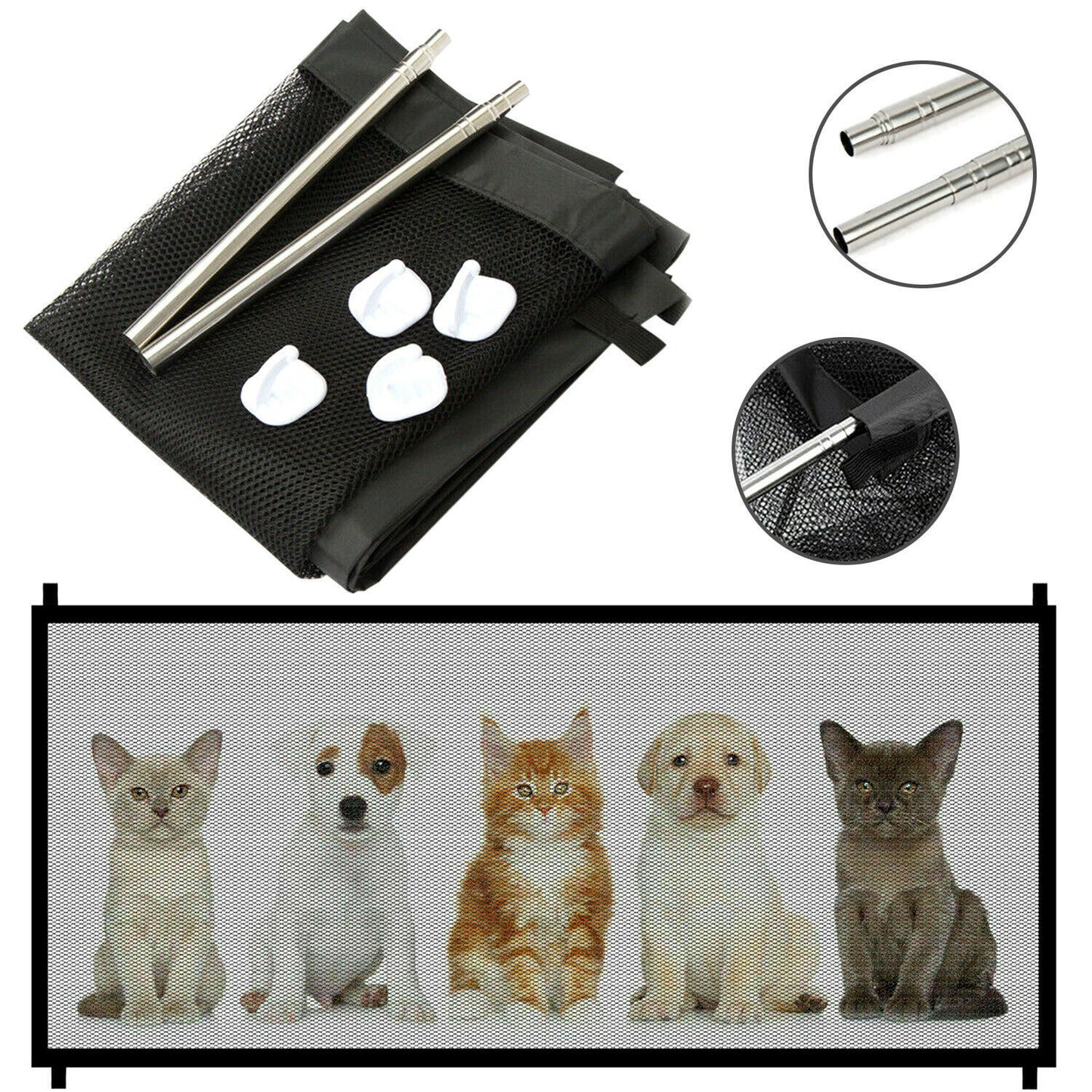Pets Dog Cat Baby Safety Gate Mesh Fence Magic Portable Guard Net Stairs Doors - Pawsentialshub