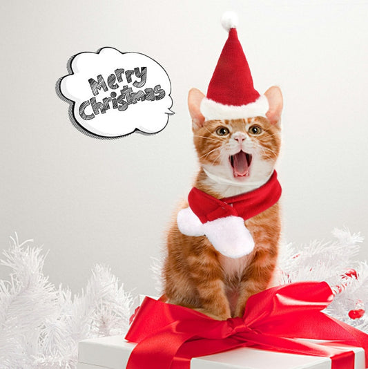Pet supplies Christmas hat scarf set cat and dog small pet - Pawsentialshub