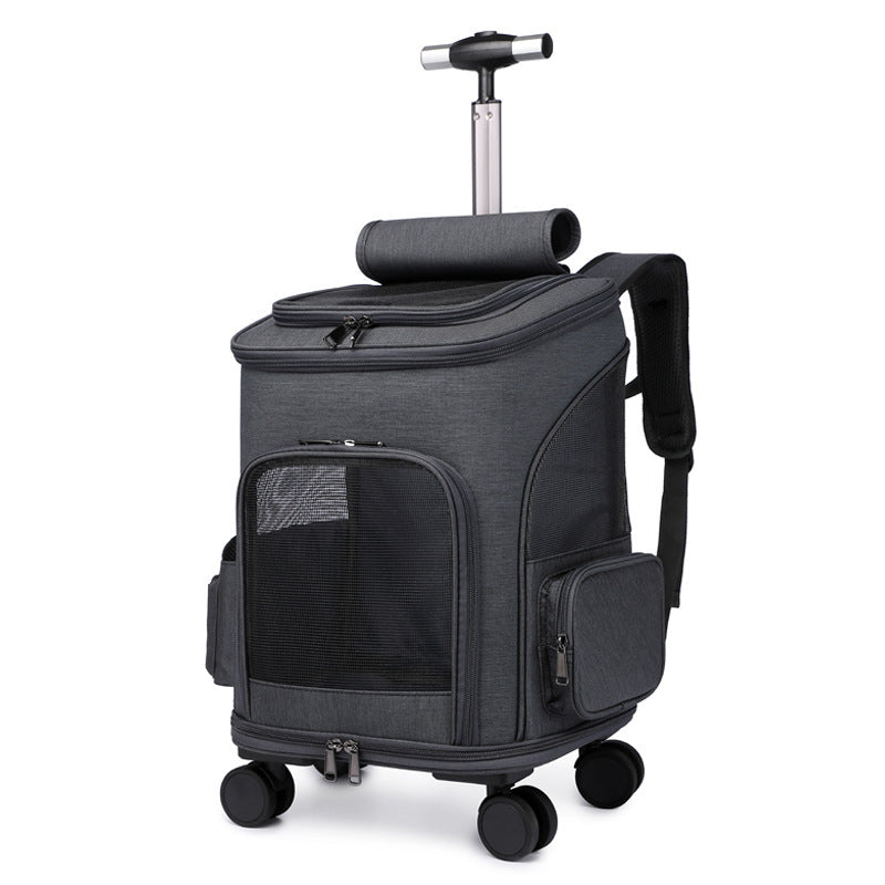 Portable Folding Trolley Pet Backpack Traveling Cat Backpack With Universal Wheel Trolley Pet Bag - Pawsentialshub