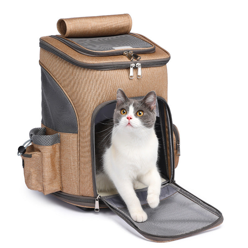 Portable Folding Trolley Pet Backpack Traveling Cat Backpack With Universal Wheel Trolley Pet Bag - Pawsentialshub