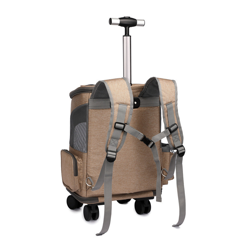 Portable Folding Trolley Pet Backpack Traveling Cat Backpack With Universal Wheel Trolley Pet Bag - Pawsentialshub
