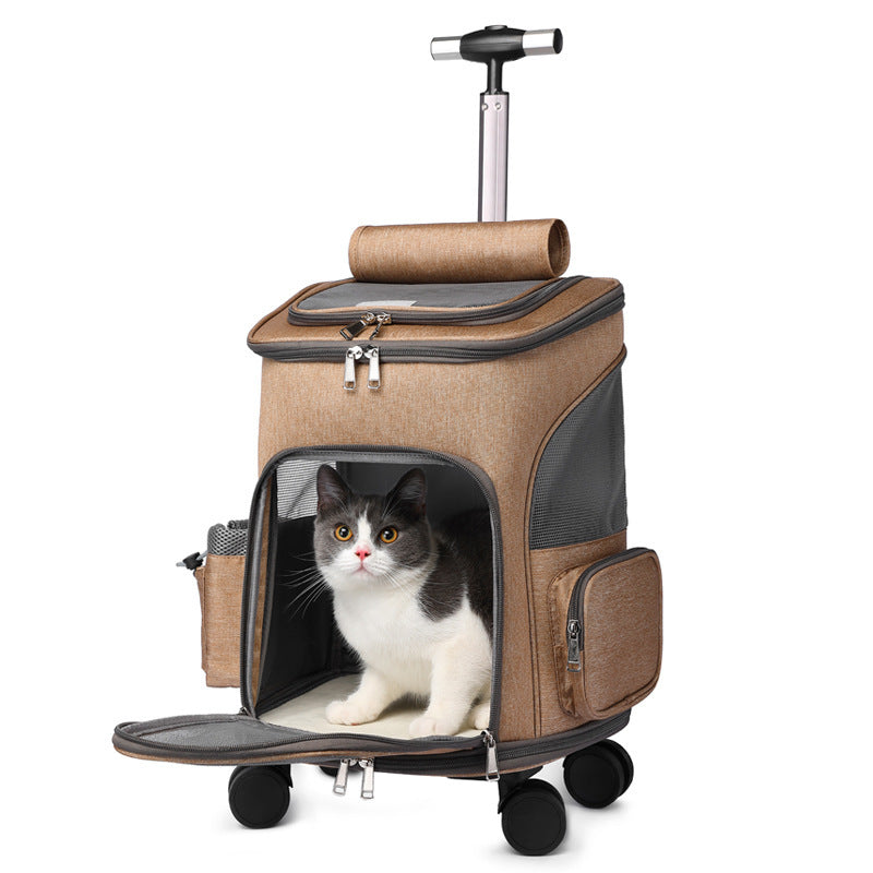 Portable Folding Trolley Pet Backpack Traveling Cat Backpack With Universal Wheel Trolley Pet Bag - Pawsentialshub