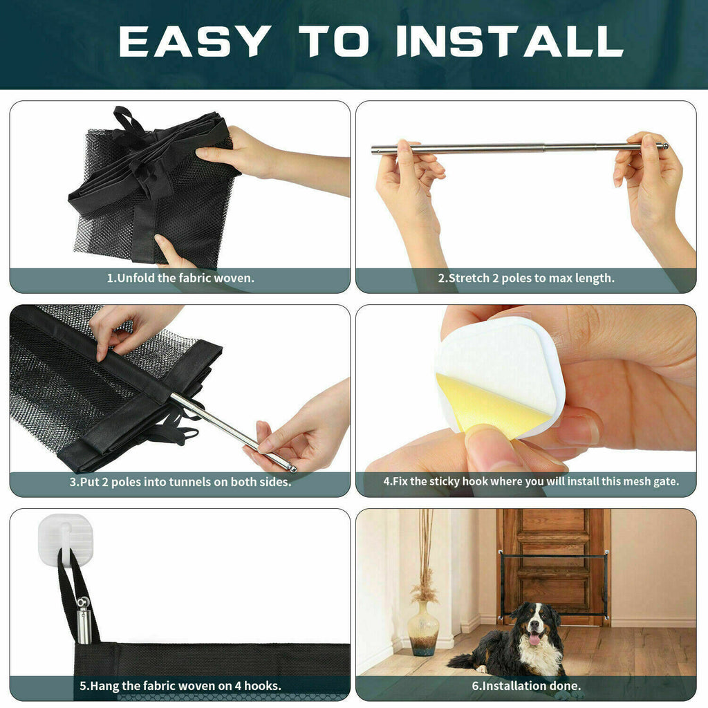 Pets Dog Cat Baby Safety Gate Mesh Fence Magic Portable Guard Net Stairs Doors - Pawsentialshub