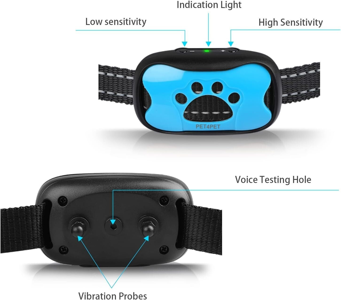 Anti Bark Collar Stop Dog Barking Sound Vibration S-M-L Adjustable Rechargeable Pawsentialshub