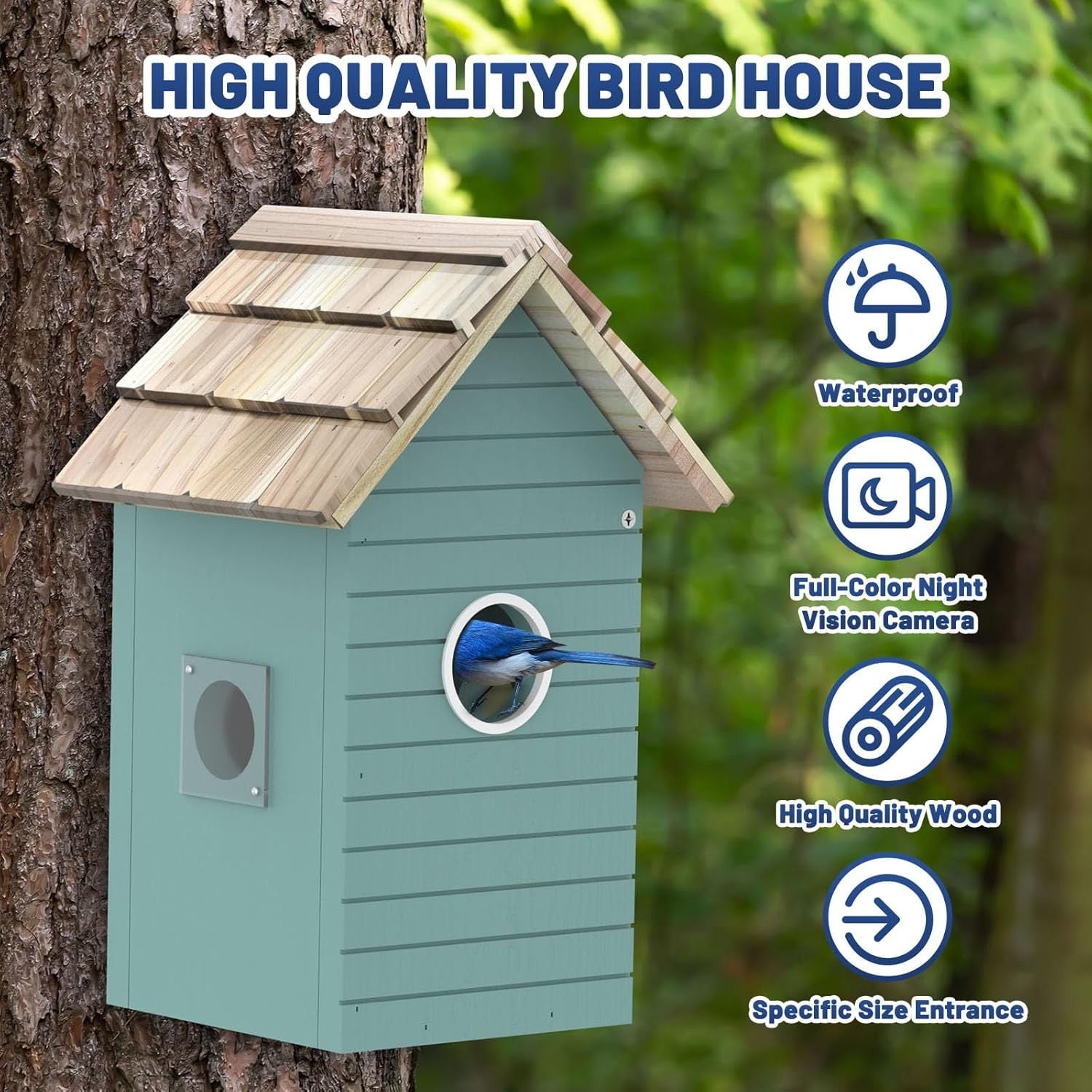 Smart Bird House,Bird Feeder With Camera - Ai Bird Species Identification, 3MP HD Photos, Inside 2.4G-Wi-Fi,1.5In Focus, Blue Pawsentianshub