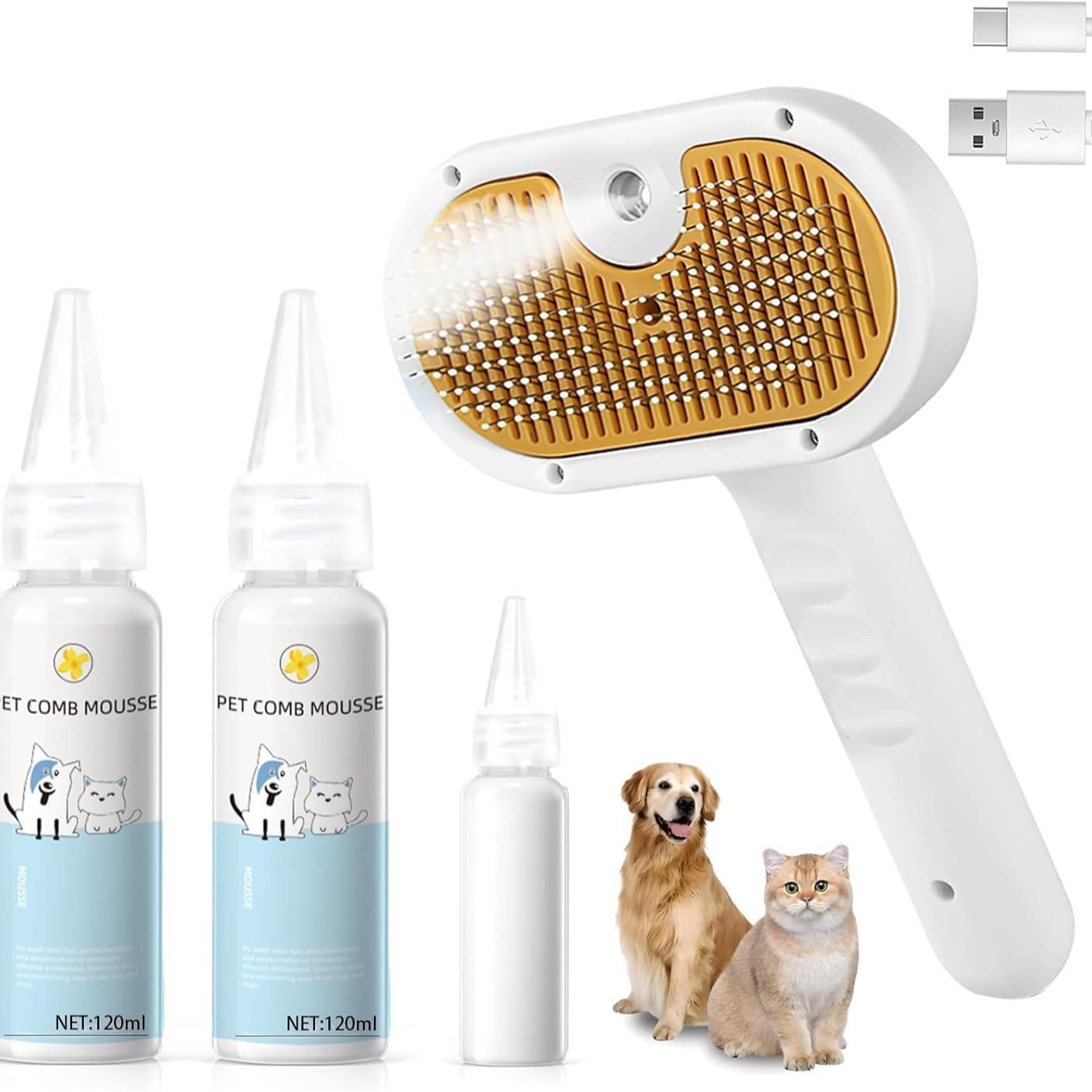 Universal Pet Steam Brush For Cats And Dogs 3-in-1 Spray Hair Removal Comb With Waterless Shampoo And Ear Towel,Tiktok, Amazon, Walmart Banned - Pawsentialshub