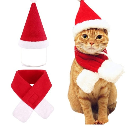 Pet supplies Christmas hat scarf set cat and dog small pet - Pawsentialshub
