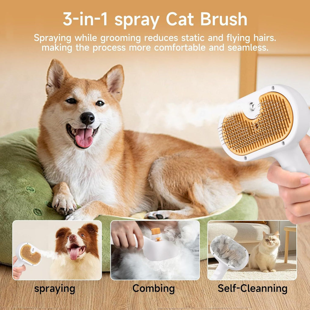 Universal Pet Steam Brush For Cats And Dogs 3-in-1 Spray Hair Removal Comb With Waterless Shampoo And Ear Towel,Tiktok, Amazon, Walmart Banned - Pawsentialshub