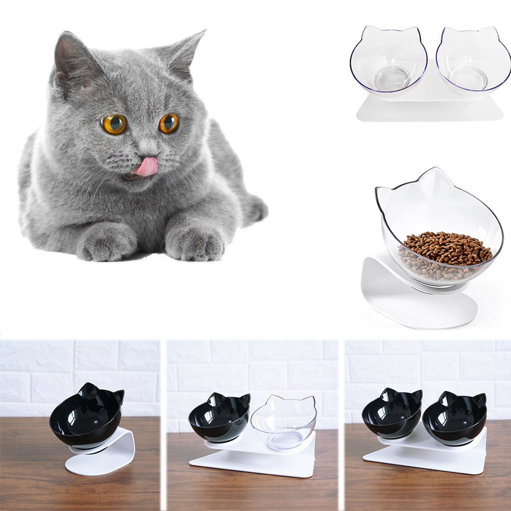 Cat Double Bowl Cat Food Bowl Protects Cervical Vertebra - Pawsentialshub