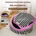Pet Cat Kennel Striped Three-piece Pet Supplies - Pawsentialshub