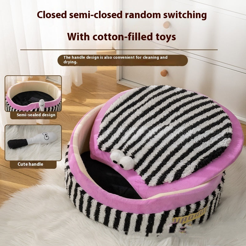 Pet Cat Kennel Striped Three-piece Pet Supplies - Pawsentialshub