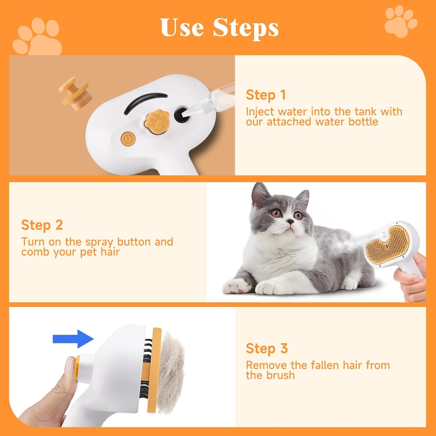 Universal Pet Steam Brush For Cats And Dogs 3-in-1 Spray Hair Removal Comb With Waterless Shampoo And Ear Towel,Tiktok, Amazon, Walmart Banned - Pawsentialshub
