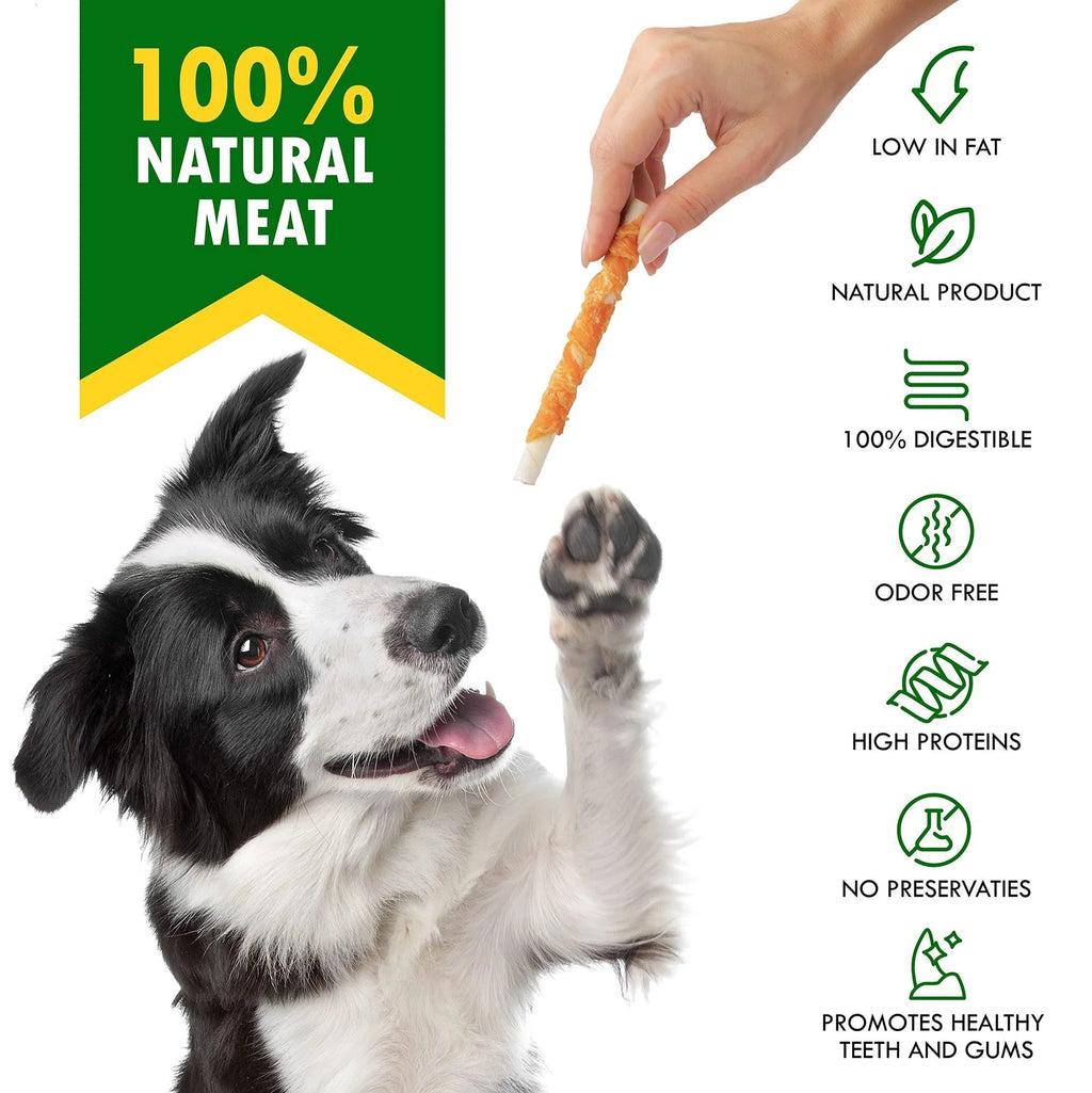Dog Sticks Wrapped With Chicken & Pet Natural Chew Treats Grain Free Organic Meat & Human Grade Dried Snacks In Bulk For Training Small & Large Dogs Pawsentialshub