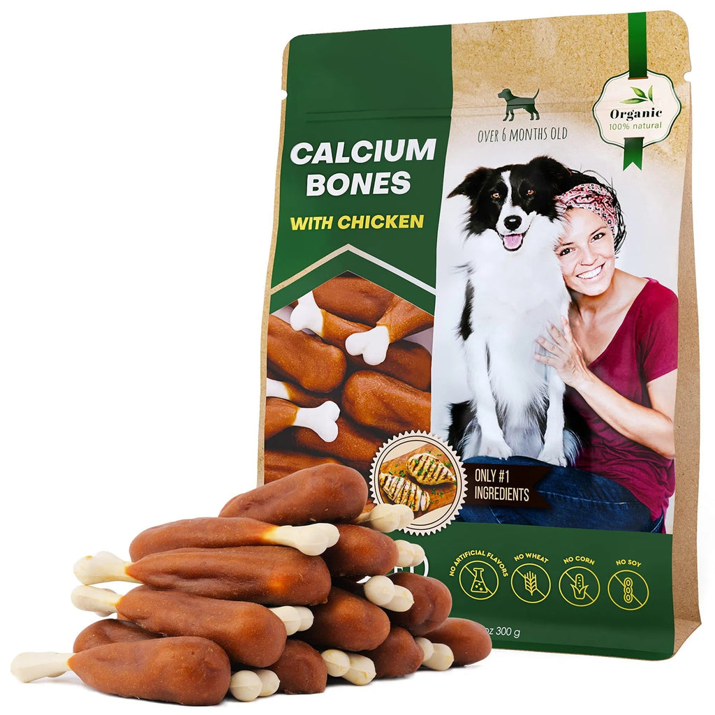 Dog Calcium Bones Wrapped Chicken & Rawhide Free Chew Treats Pet Healthy Dried Snacks Grain Free Organic Meat Chews For Training Small Large Dogs Pawsentialshub