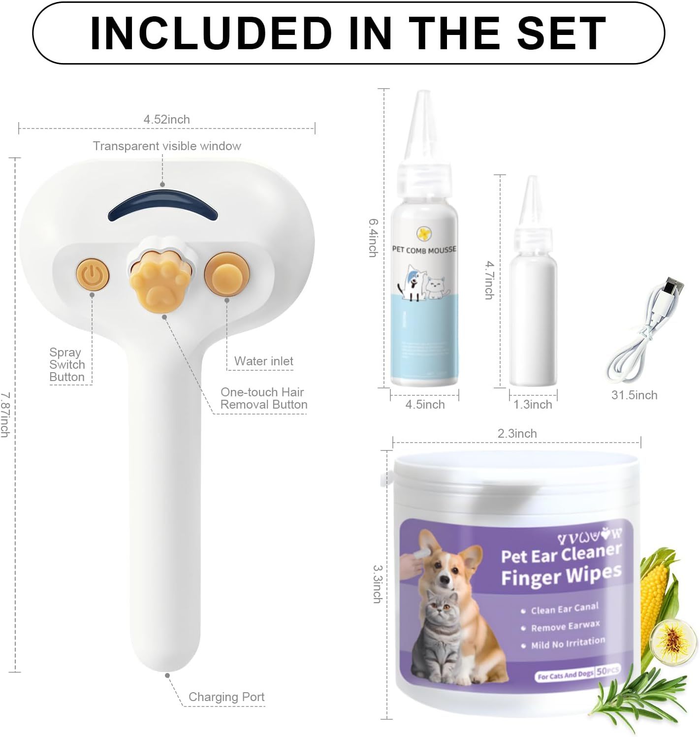 Universal Pet Steam Brush For Cats And Dogs 3-in-1 Spray Hair Removal Comb With Waterless Shampoo And Ear Towel,Tiktok, Amazon, Walmart Banned - Pawsentialshub