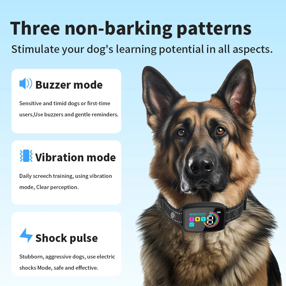 Smart Automatic Anti Barking Dog Collar Rechargeable Bark Stopper Stop Barking HD Digital Display IP67 Waterproof Collar For Dogs Pet Products - Pawsentialshub