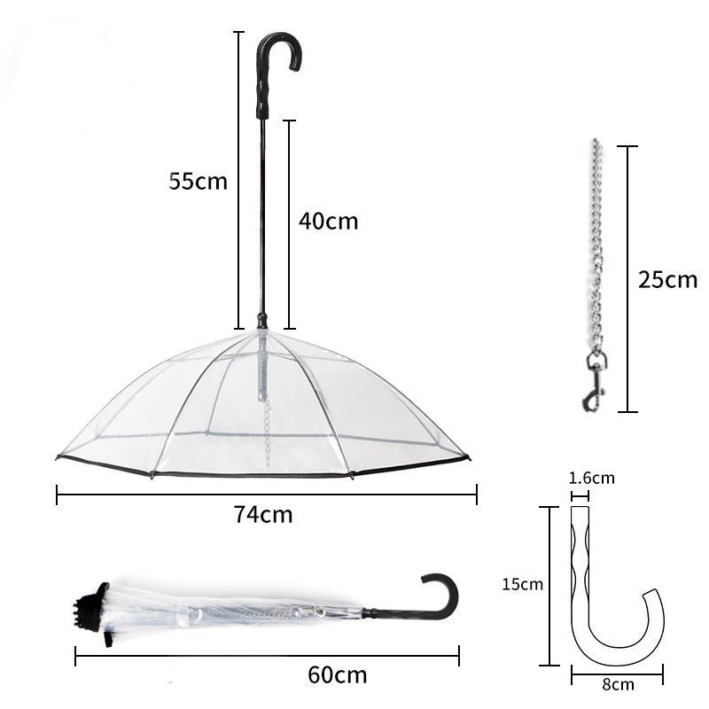 Dog's Transparent Umbrella With Traction Chain Removable Umbrella Pet Products - Pawsentialshub