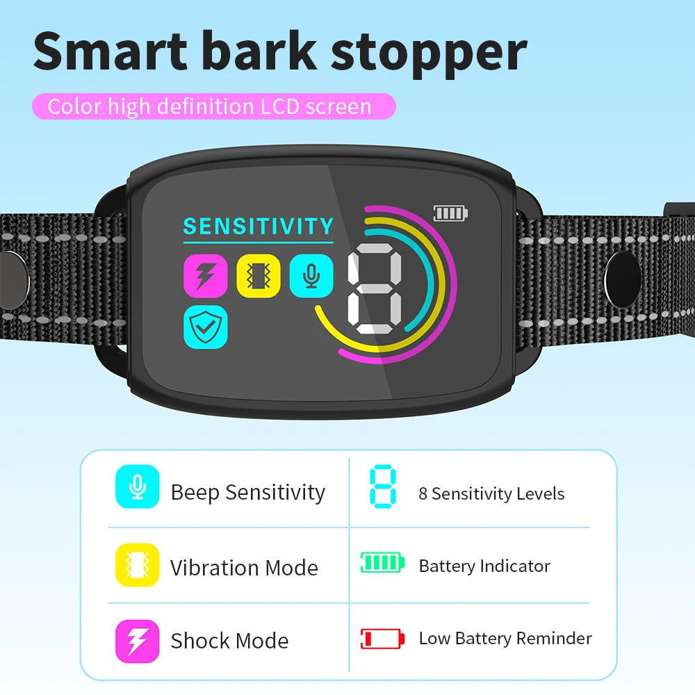 Smart Automatic Anti Barking Dog Collar Rechargeable Bark Stopper Stop Barking HD Digital Display IP67 Waterproof Collar For Dogs Pet Products - Pawsentialshub
