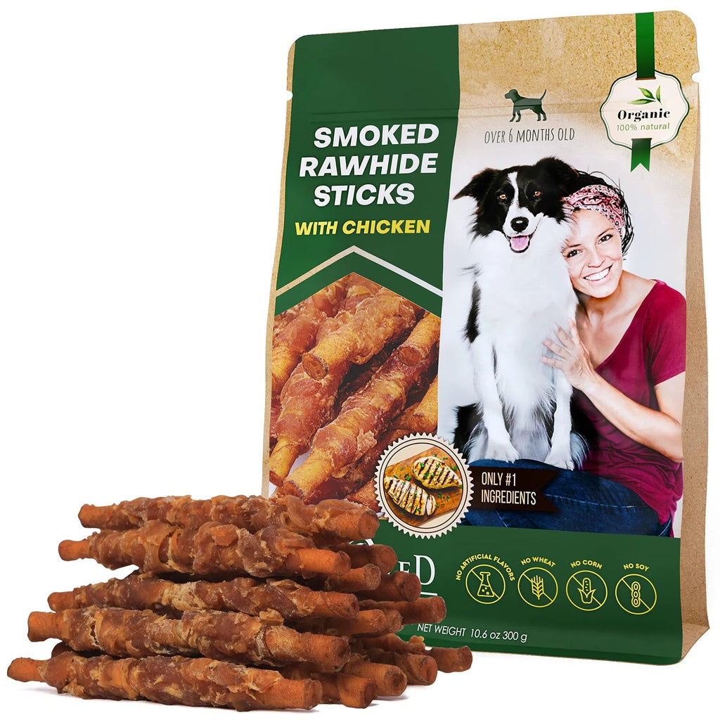 Dog Smoked Rawhide Sticks Wrapped Chicken Pet Natural Chew Treats Grain Free Organic Meat Healthy Human Grade Dried Snacks In Bulk Pawsentialshub