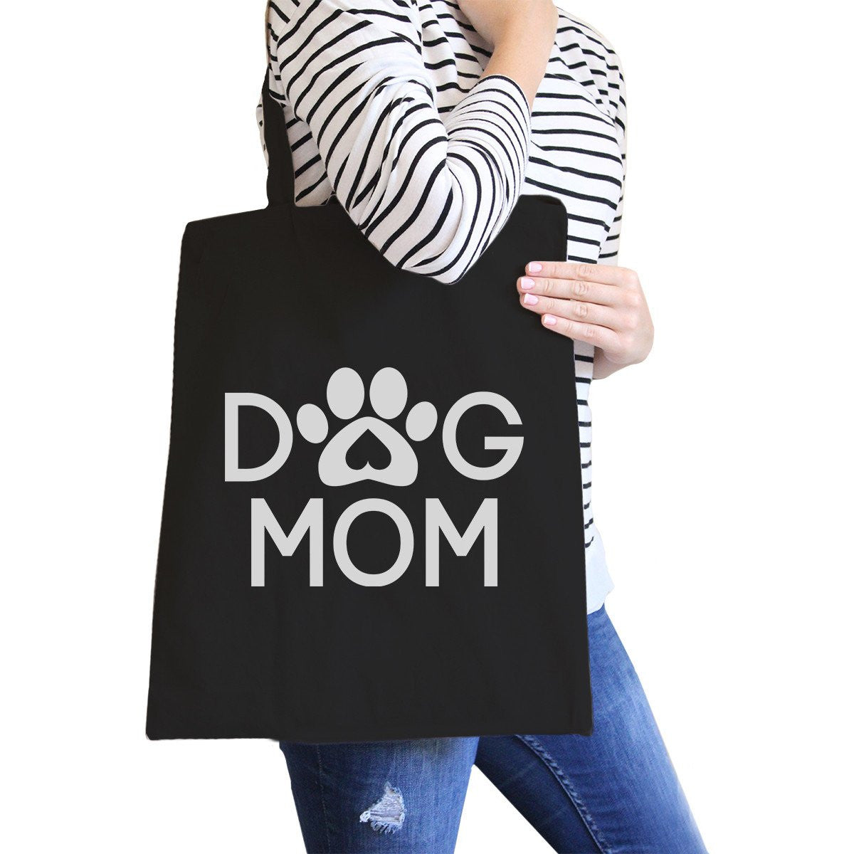 Dog Mom Black Washable Cute Graphic Canvas Tote Bag for Dog Lovers-0